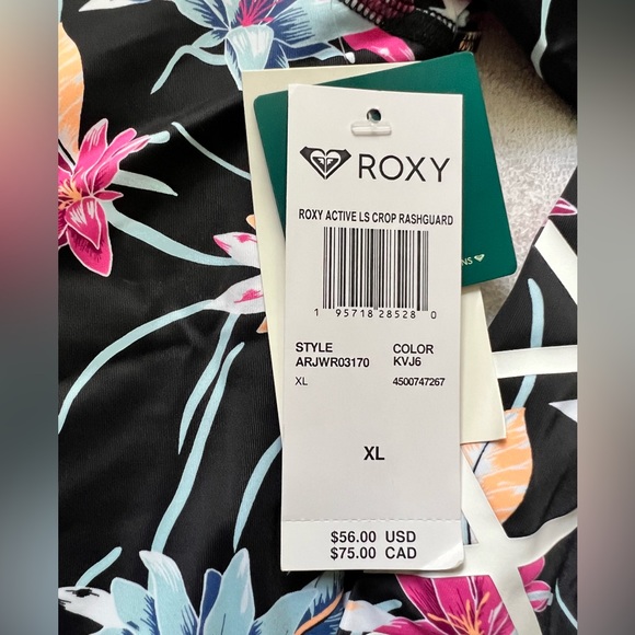 Roxy Active Cropped Long Sleeve UPF 50 Rashguard, size XL - Picture 2 of 3